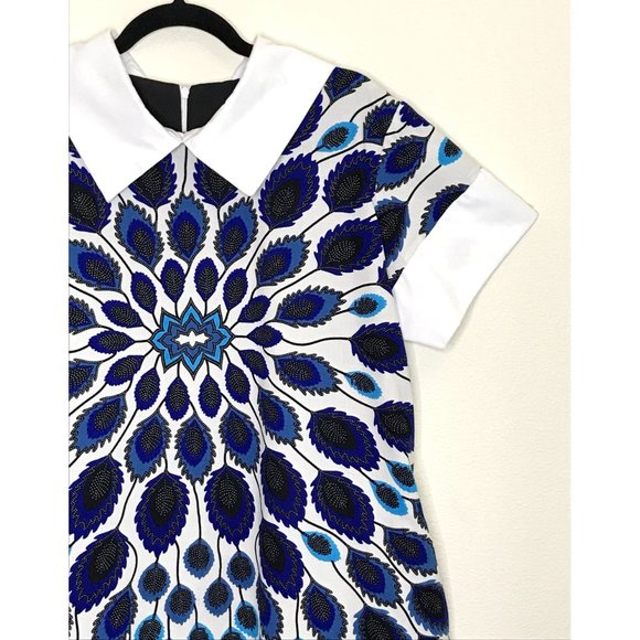 Chic Blue and White Patterned Mini Dress - Picture 3 of 12